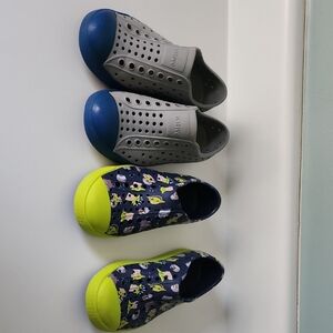 Native Gray and Blue Water Shoes Slip-On Perforated Design